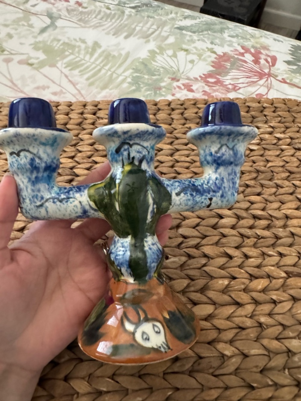 Talavera Hand-Painted Multicolor Ceramic Triple Candle Holder
